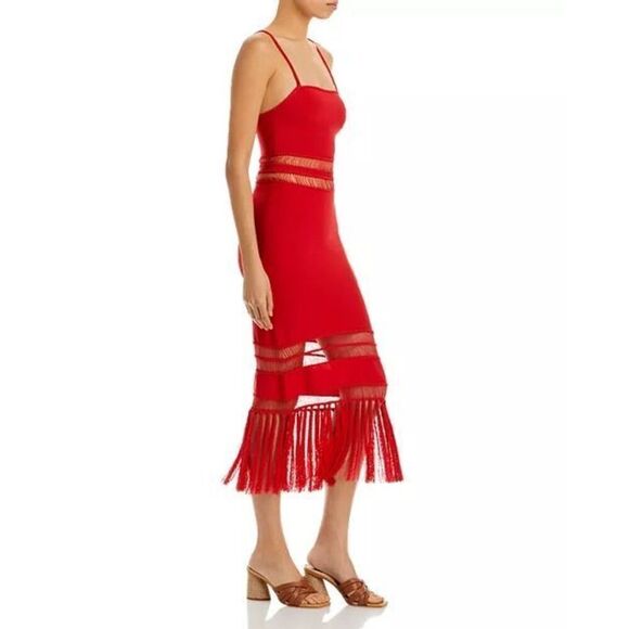 Cult Gaia Women's Red Kiki Knit Sleeveless Fringe Hem Midi Dress Size Large NWOT - Picture 4 of 11